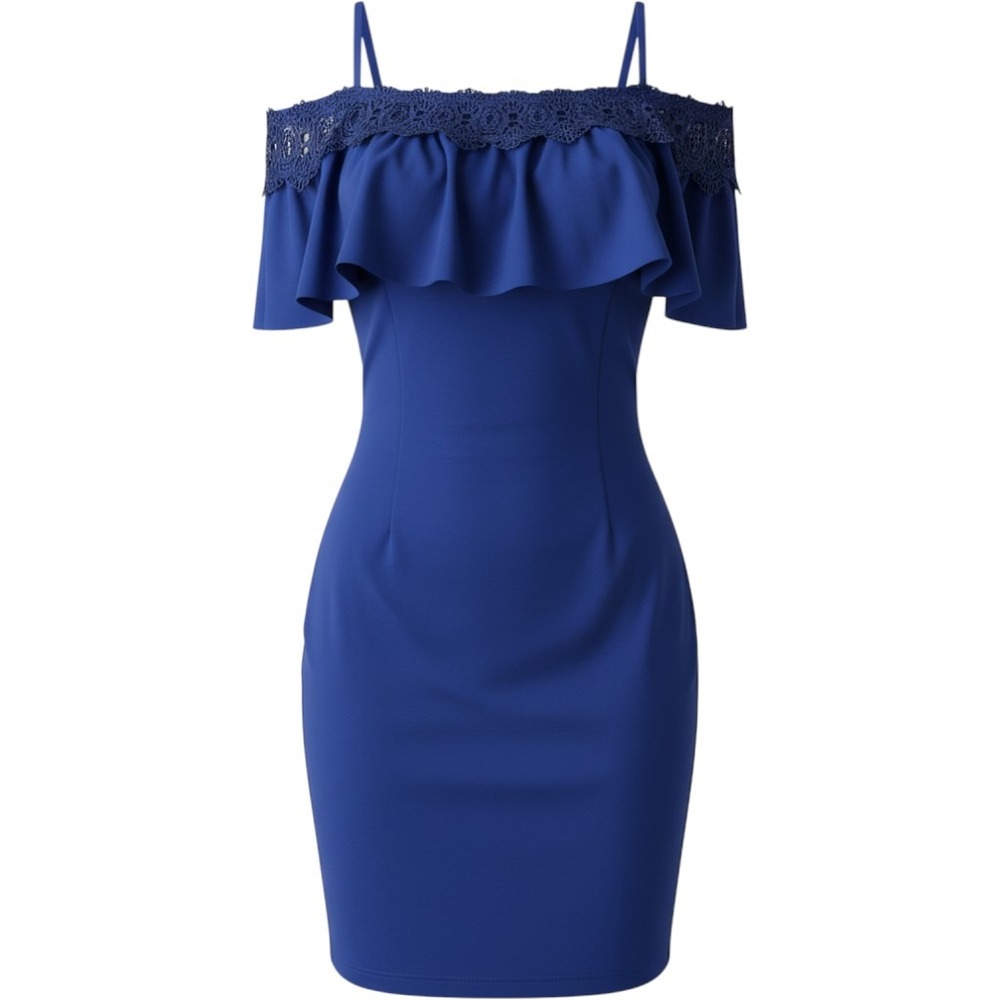 BCX Macys Royal Blue Off Shoulder Lace Ruffle Sheath Dress Size 15 Cocktail